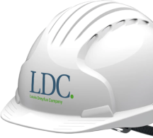 white hardhat with ldc logo
